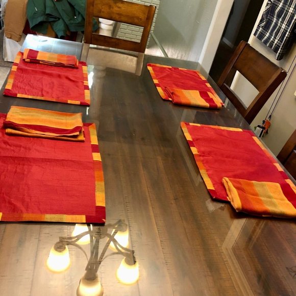 8 Placemats and 8 Napkins Used Orange Red - Picture 5 of 12